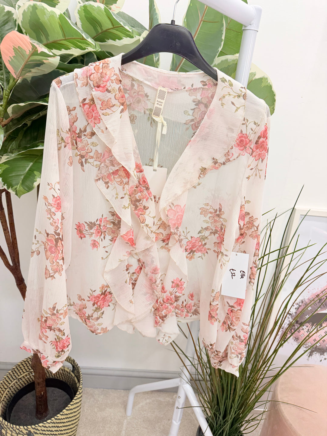 Ladies Chiffon Floral Print Blouse Top - Pink, Blue, Lemon, White
