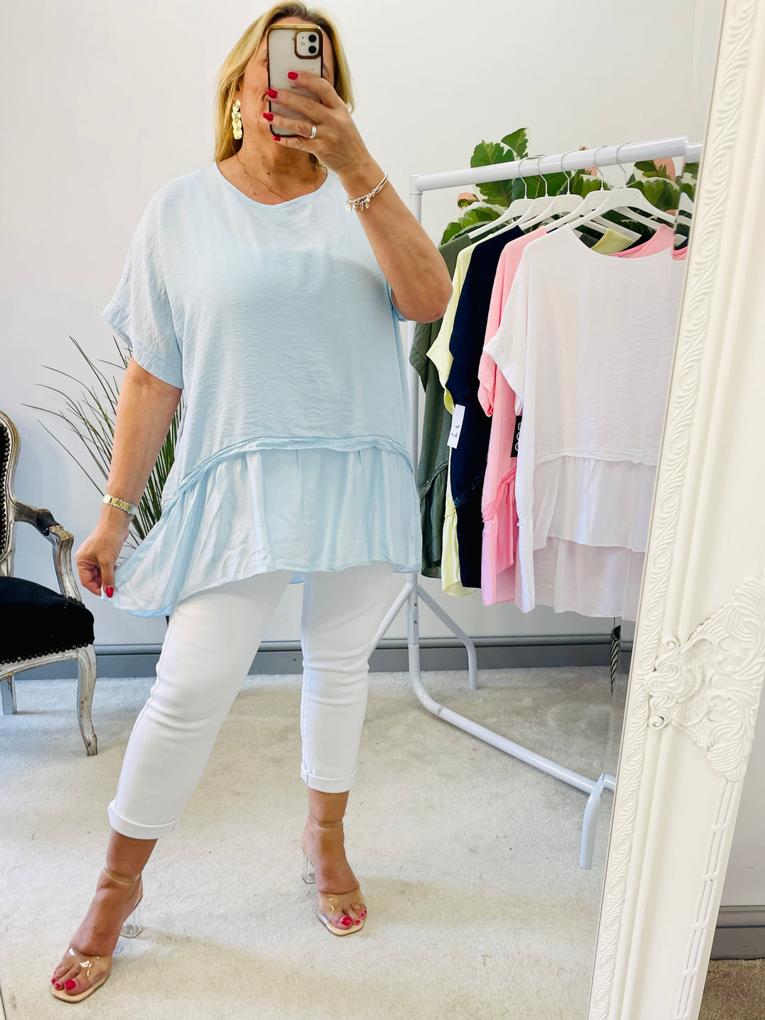 LADIES LOOSE FIT SILK EDGE LOOSE FIT SUMMER TOP - NAVY, PINK, LEMON, KHAKI, WHITE, BLUE