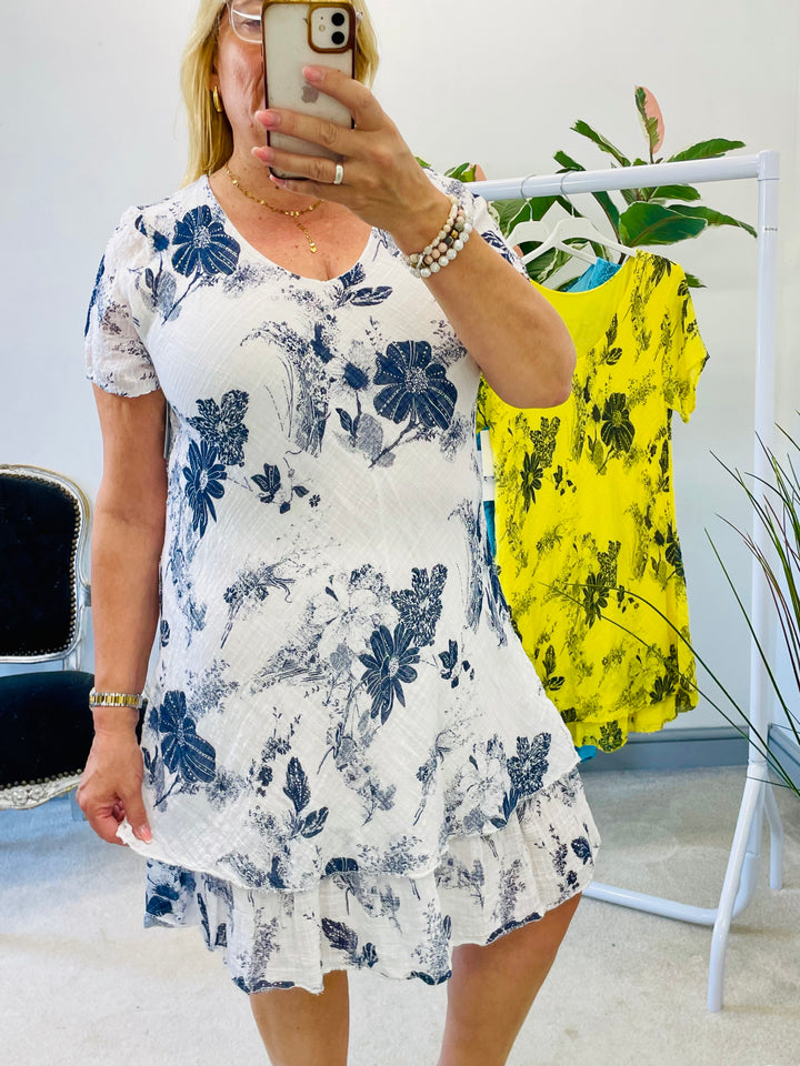 LADIES STRETCH COTTON SUMMER DAY DRESS - WHITE, YELLOW, TURQUOISE