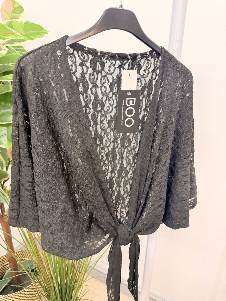 Ladies Lacy Shrug Cardigan - Black, White, Brown & Beige
