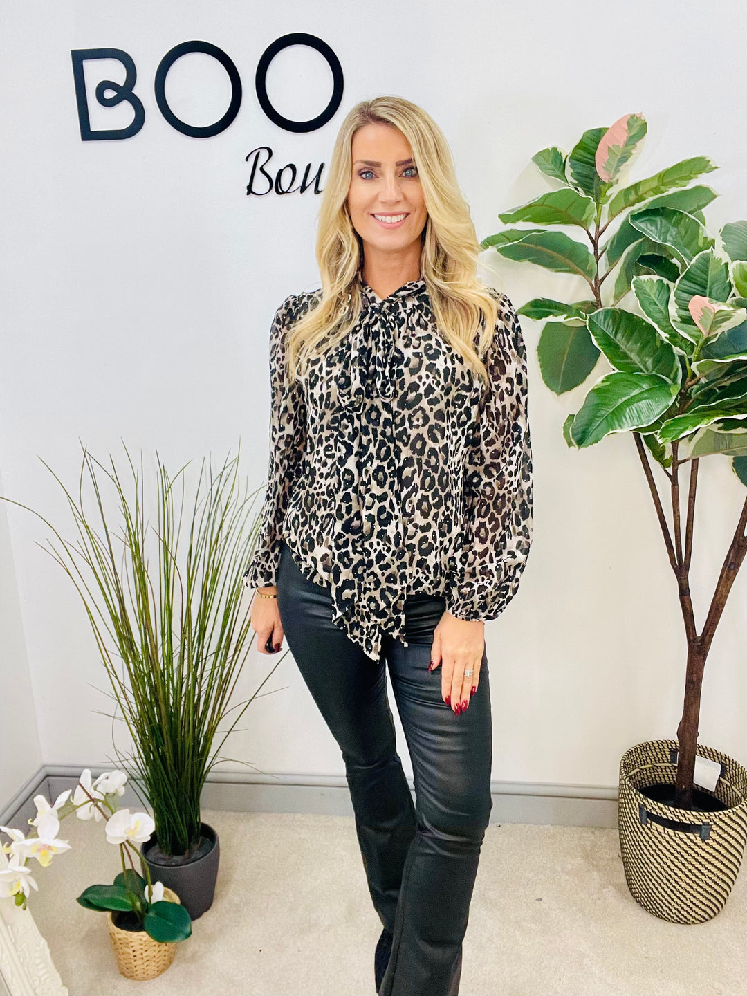 LADIES CHIFFON ANIMAL PRINT BLOUSON TOP