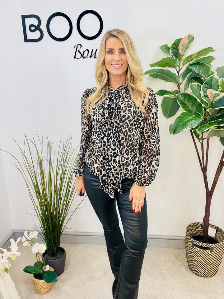 LADIES CHIFFON ANIMAL PRINT BLOUSON TOP