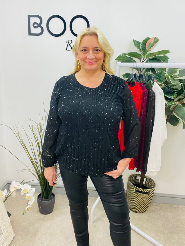 LADIES CHIFFON PLEATED TOP - BLACK, BROWN, WHITE, RED, WINE