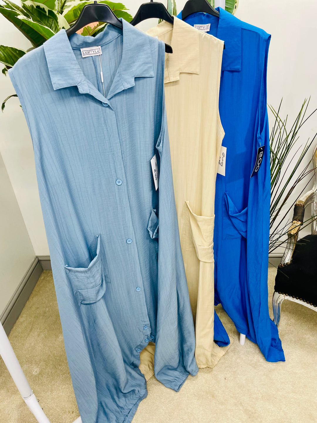 LADIES FUNKY FASHION ROMPER DRESS - BLUE, DENIM & BEIGE