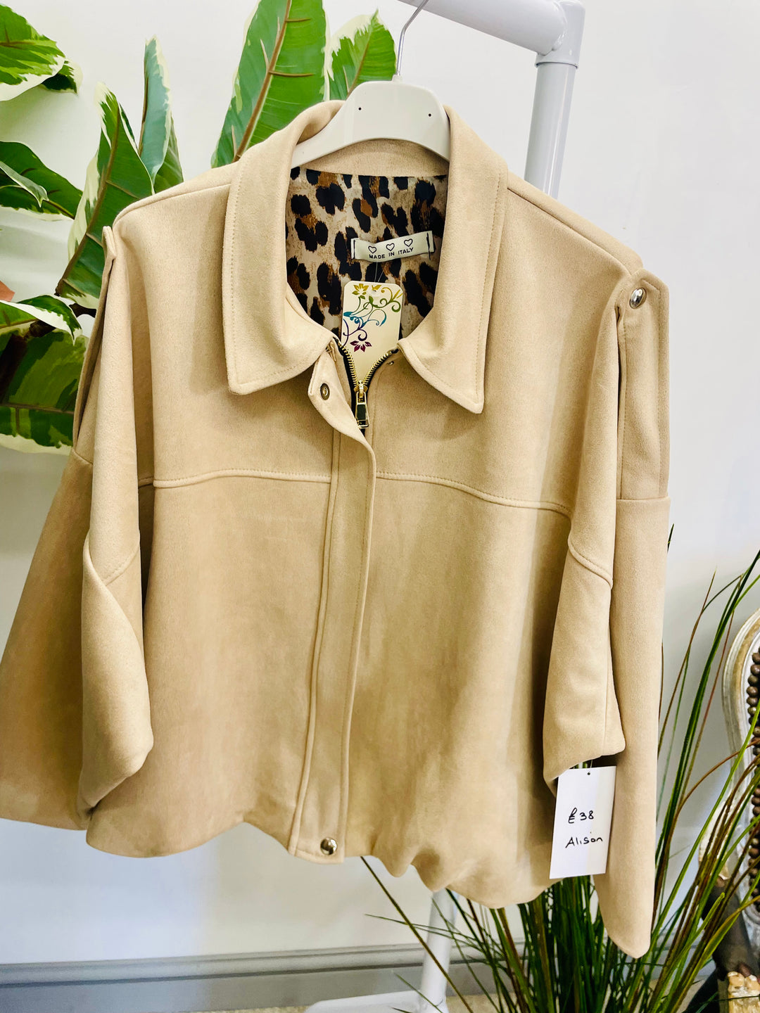 LADIES FAUX SUEDE BOMBER JACKET - BLACK, BEIGE & TAUPE