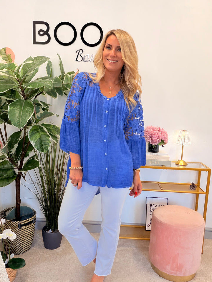 Ladies Lacy Floaty Summer Top - White, Blue, Pink, Lime