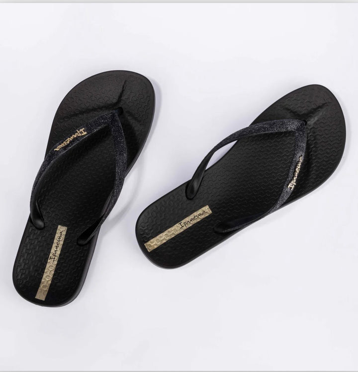 Ladies IPANEMA Glitter Flip Flop Sandals - Black and Pink