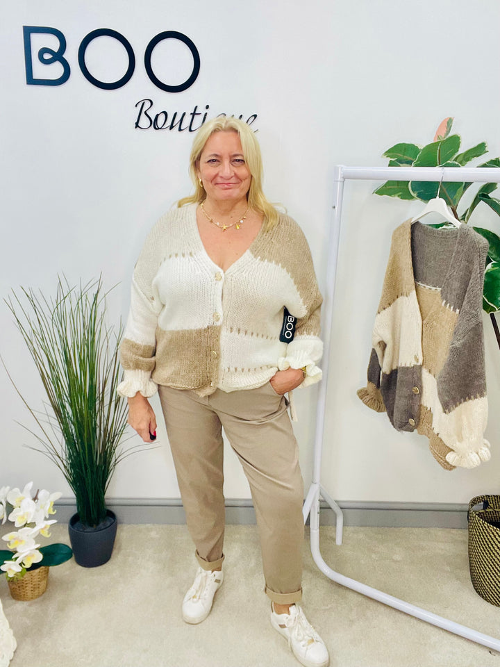 LADIES KNITTED BEIGE CREAM CAMEL FASHION CARDIGAN