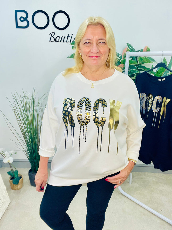 LADIES HOODIE STYLE LOOSE FIT TOP - WHITE & NAVY
