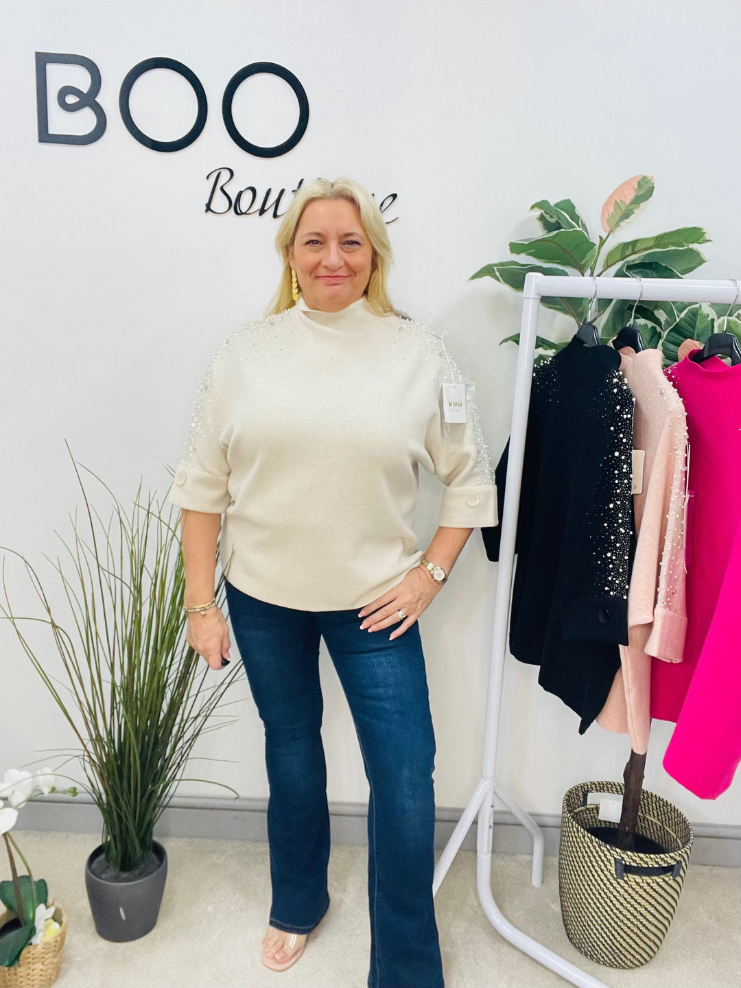 LADIES DIAMANTE SPARKLY JUMPER - FUSCHIA, PINK, BEIGE & BLACK