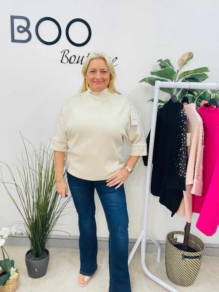 LADIES DIAMANTE SPARKLY JUMPER - FUSCHIA, PINK, BEIGE & BLACK