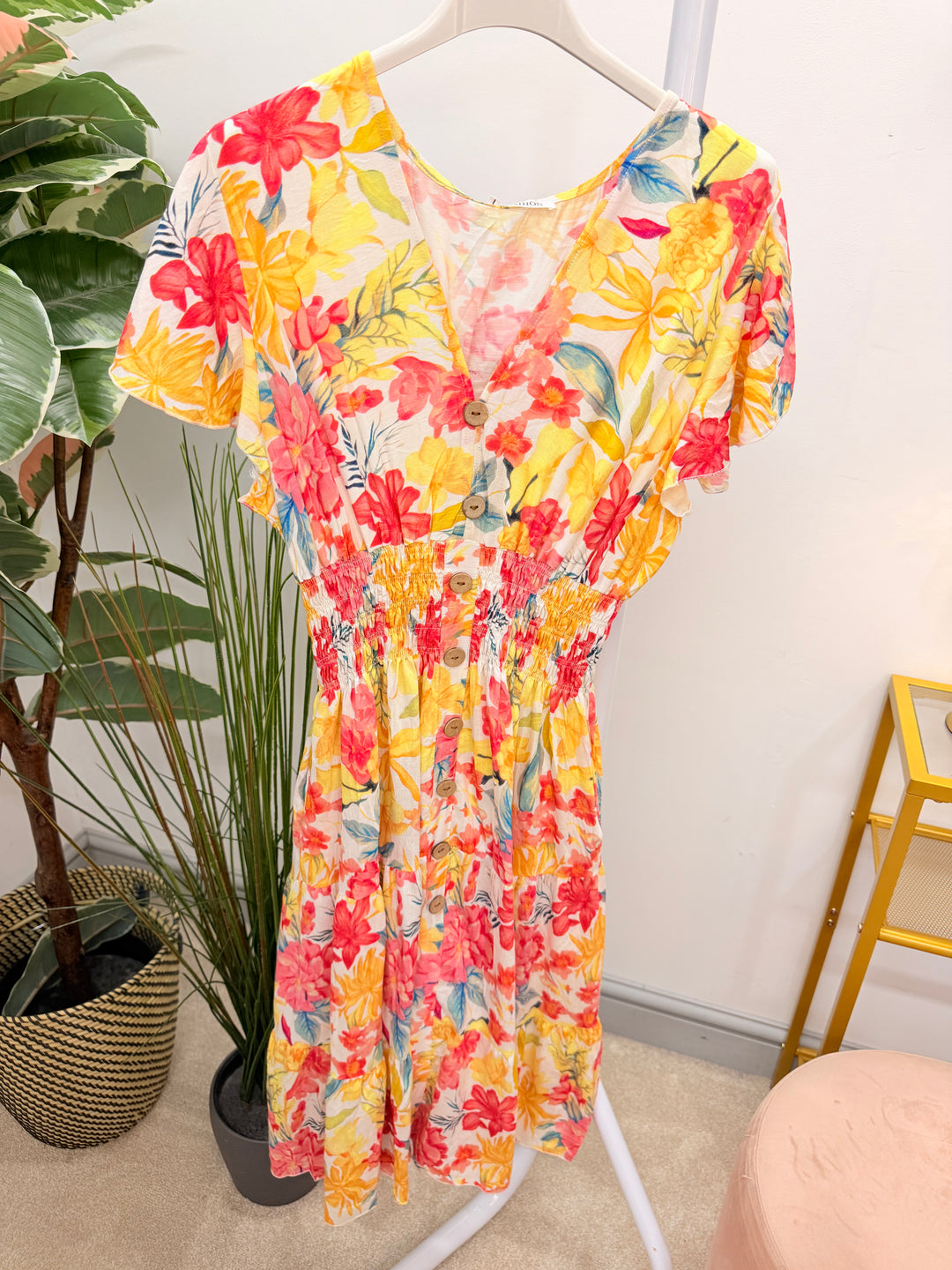 Ladies Floral Print Summer Magic Dress - Blue, Turquoise, Yellow & Green