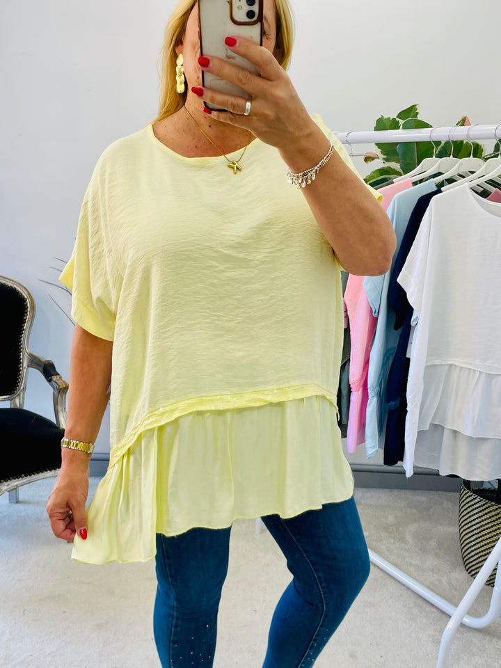 LADIES LOOSE FIT SILK EDGE LOOSE FIT SUMMER TOP - NAVY, PINK, LEMON, KHAKI, WHITE, BLUE