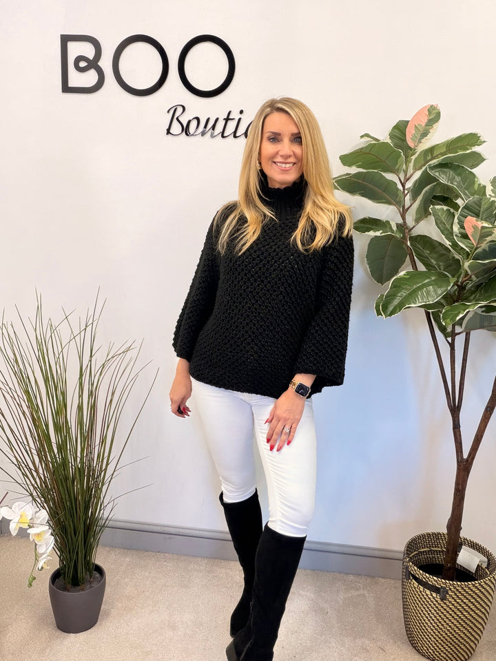 LADIES CHUNKY WAFFLE KNIT JUMPER - LEMON, BEIGE, BLACK, MOCHA & GREY