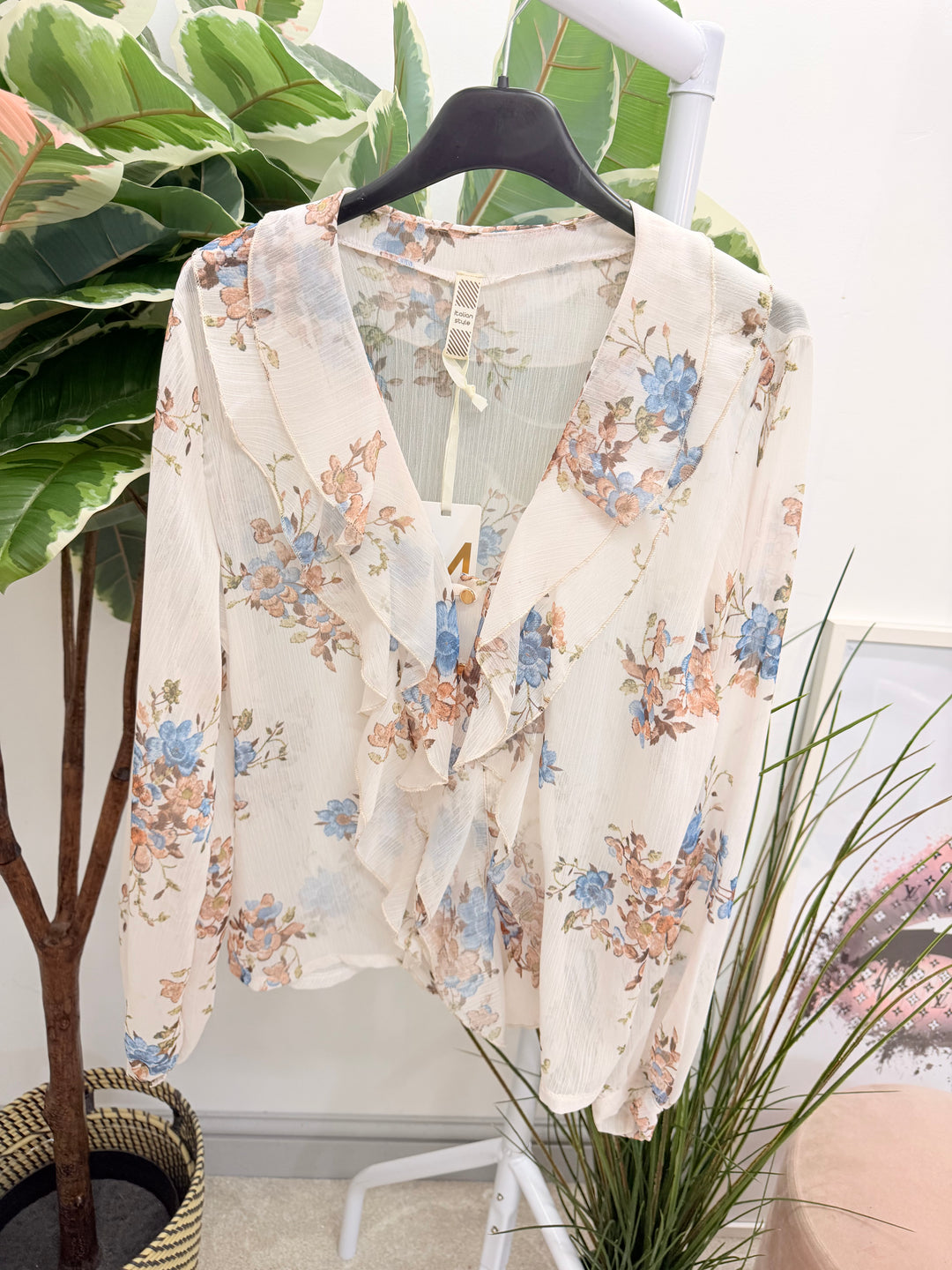 Ladies Chiffon Floral Print Blouse Top - Pink, Blue, Lemon, White