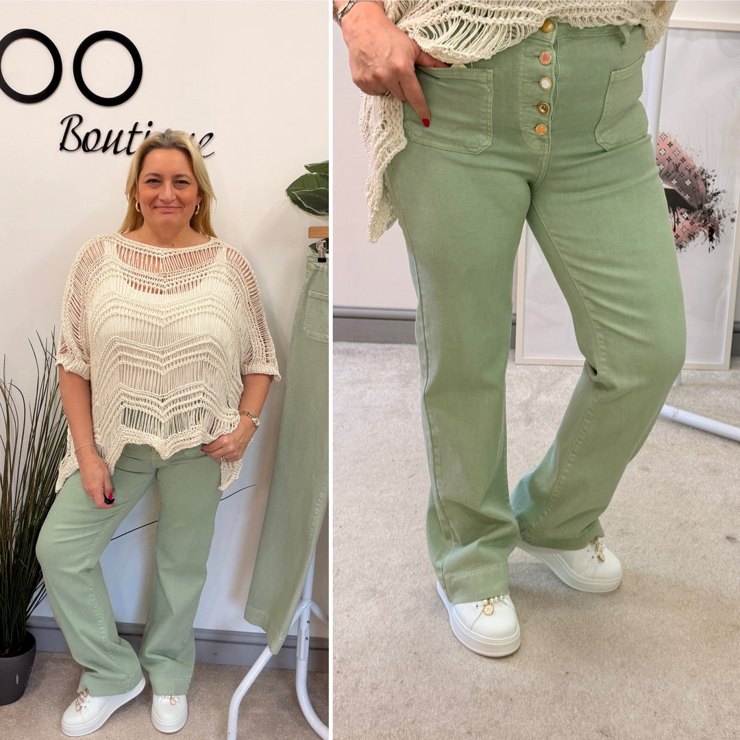 The TRACEY sage denim wide leg jeans - size 6 to 14