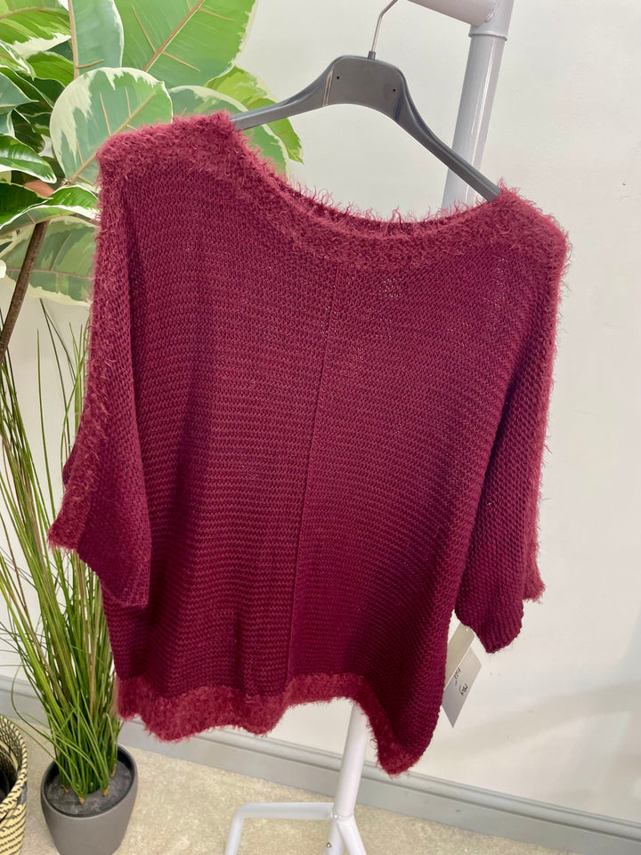 LADIES SOFT FLUFFY KNIT JUMPER - WHITE, BROWN, WINE, RED, BLACK, NAVY