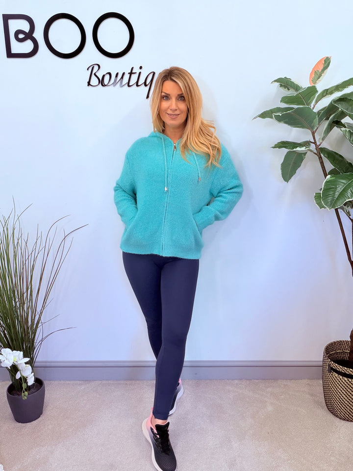 LADIES SOFT FLUFFY HOODY CARDIGAN - LEMON, AQUA, BROWN, PINK, WHITE