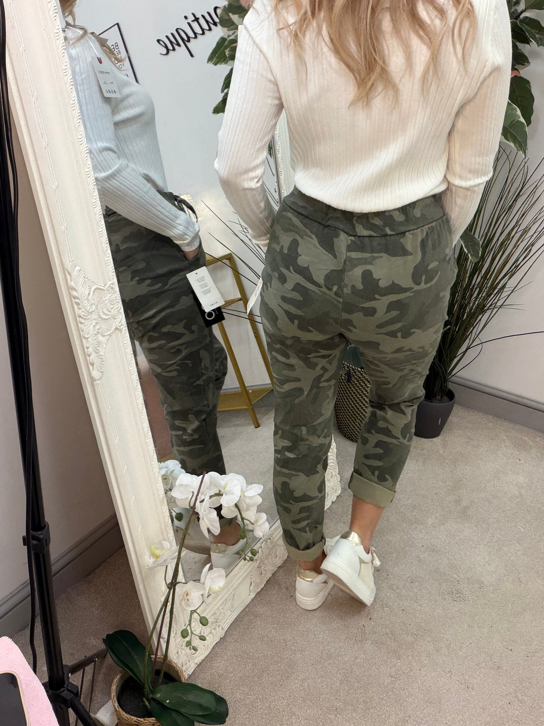 Ladies Fashion Camouflage Stretch Magic Trousers - Brown, Khaki & Grey 