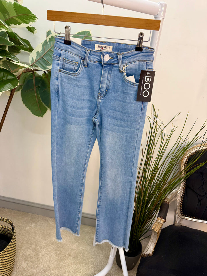 Ladies Fashion Blue Denim Ankle Grazer Jeans