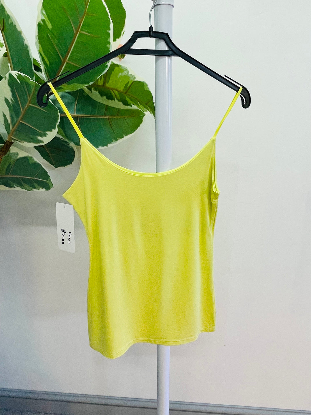 LADIES WOMENS LIME YELLOW STRAPPY DOUBLE LAYER CAMI UNDER LAYER TOP
