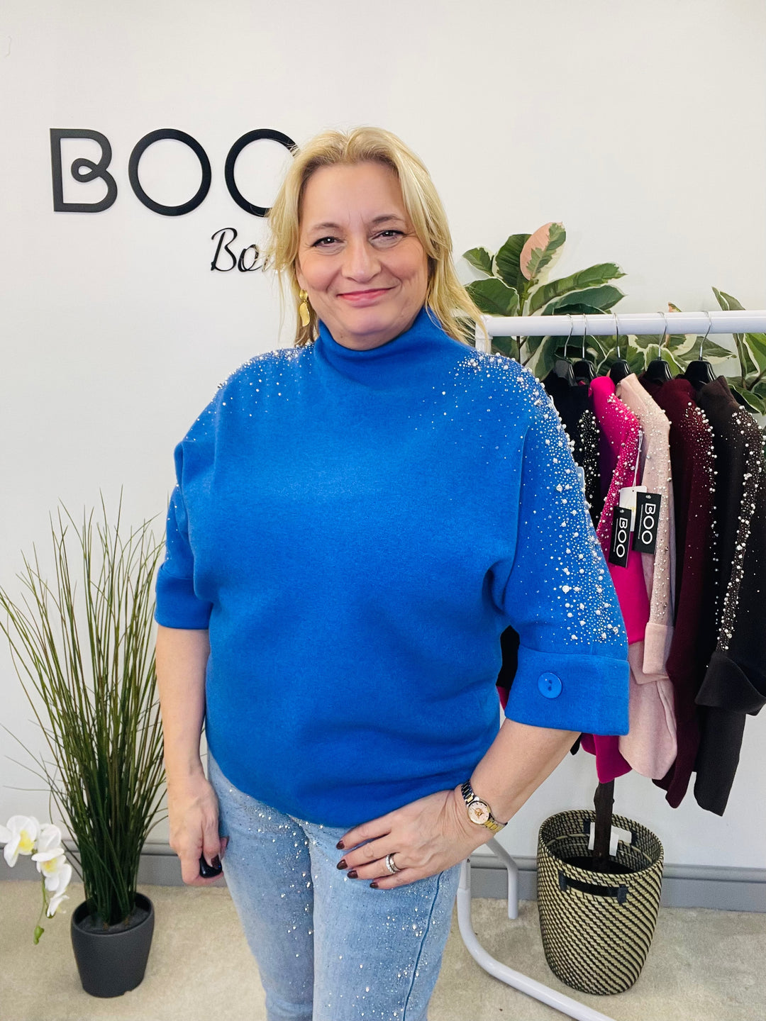 LADIES DIAMANTE SPARKLY JUMPER - FUSCHIA, PINK, BLACK, BERRY, BLUE, BROWN