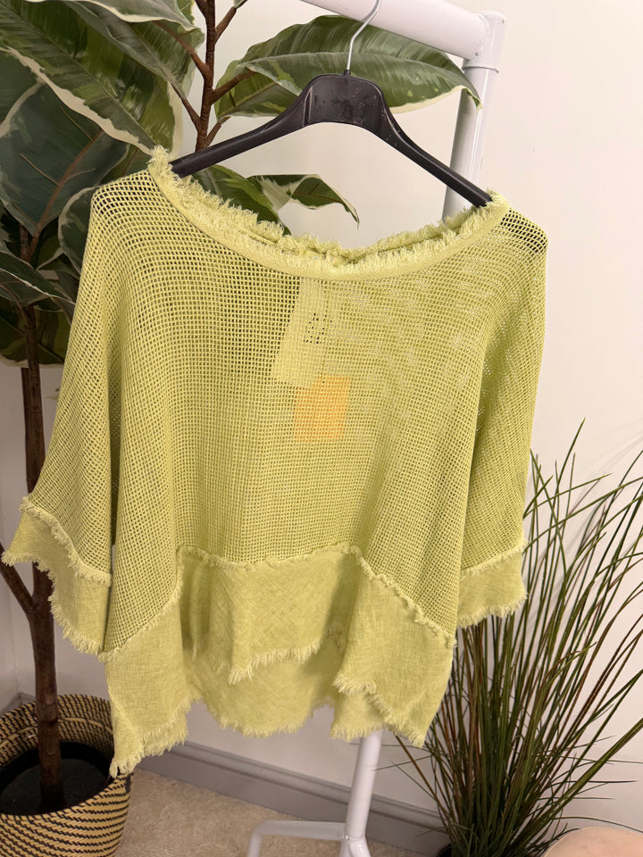 Ladies Tea Bag Linen Top lime