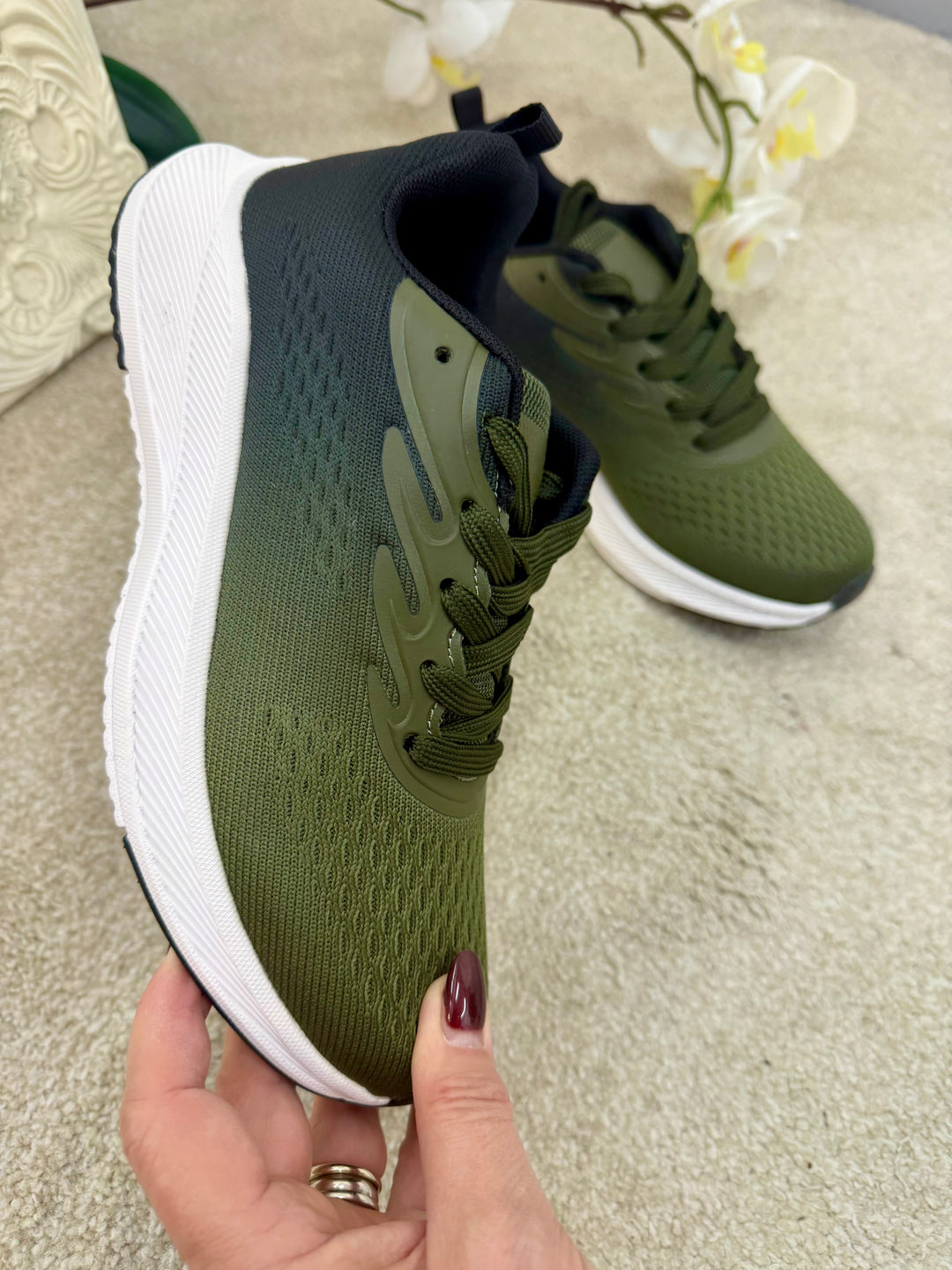 KHAKI & BLACK FABRIC COMFORT TRAINERS SHOES