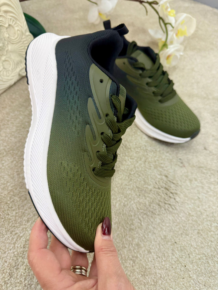 KHAKI & BLACK FABRIC COMFORT TRAINERS SHOES