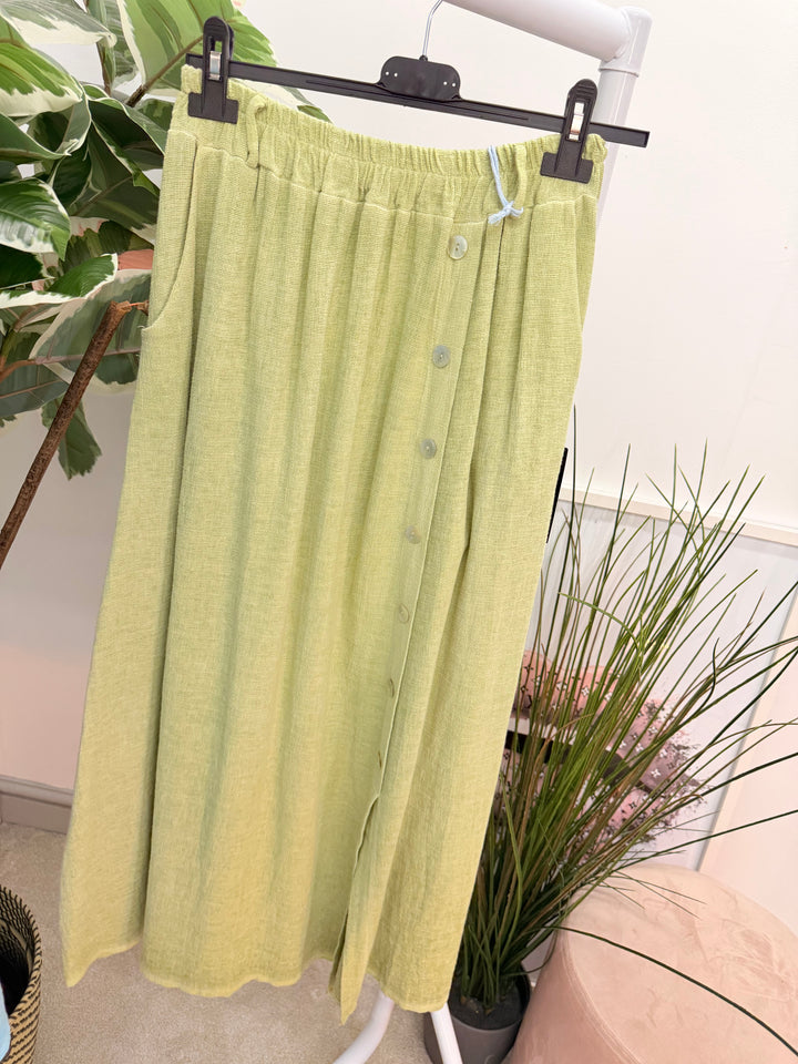 Ladies Fashion Teabag Linen Maxi Skirt - pink, blue, turquoise, beige, white, lime