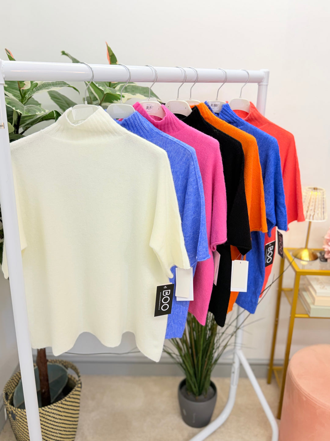 Ladies Fashion High Neck Soft Knit Short Sleeve Jumper