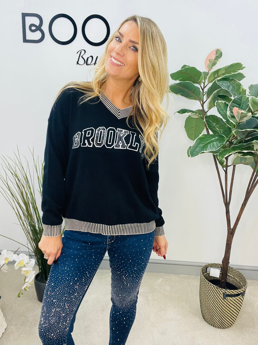 LADIES DIAMANTE SOFT KNIT JUMPER - BURGUNDY, BROWN, BLACK & BEIGE