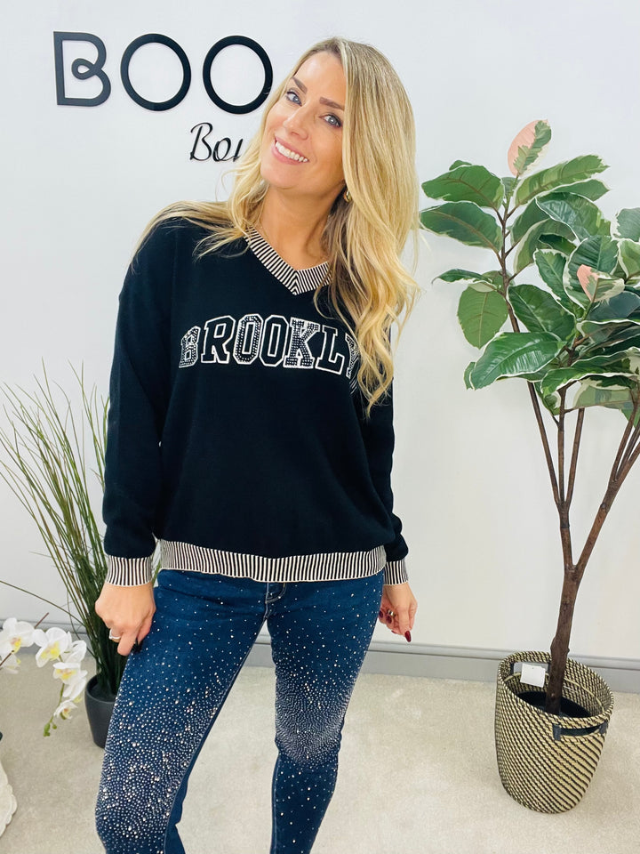 LADIES DIAMANTE SOFT KNIT JUMPER - BURGUNDY, BROWN, BLACK & BEIGE