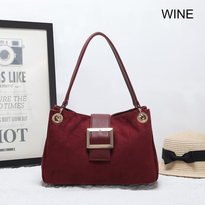 Ladies Fashion Faux Suede Small Tote Handbag - black, wine, cream, camel, orange, brown