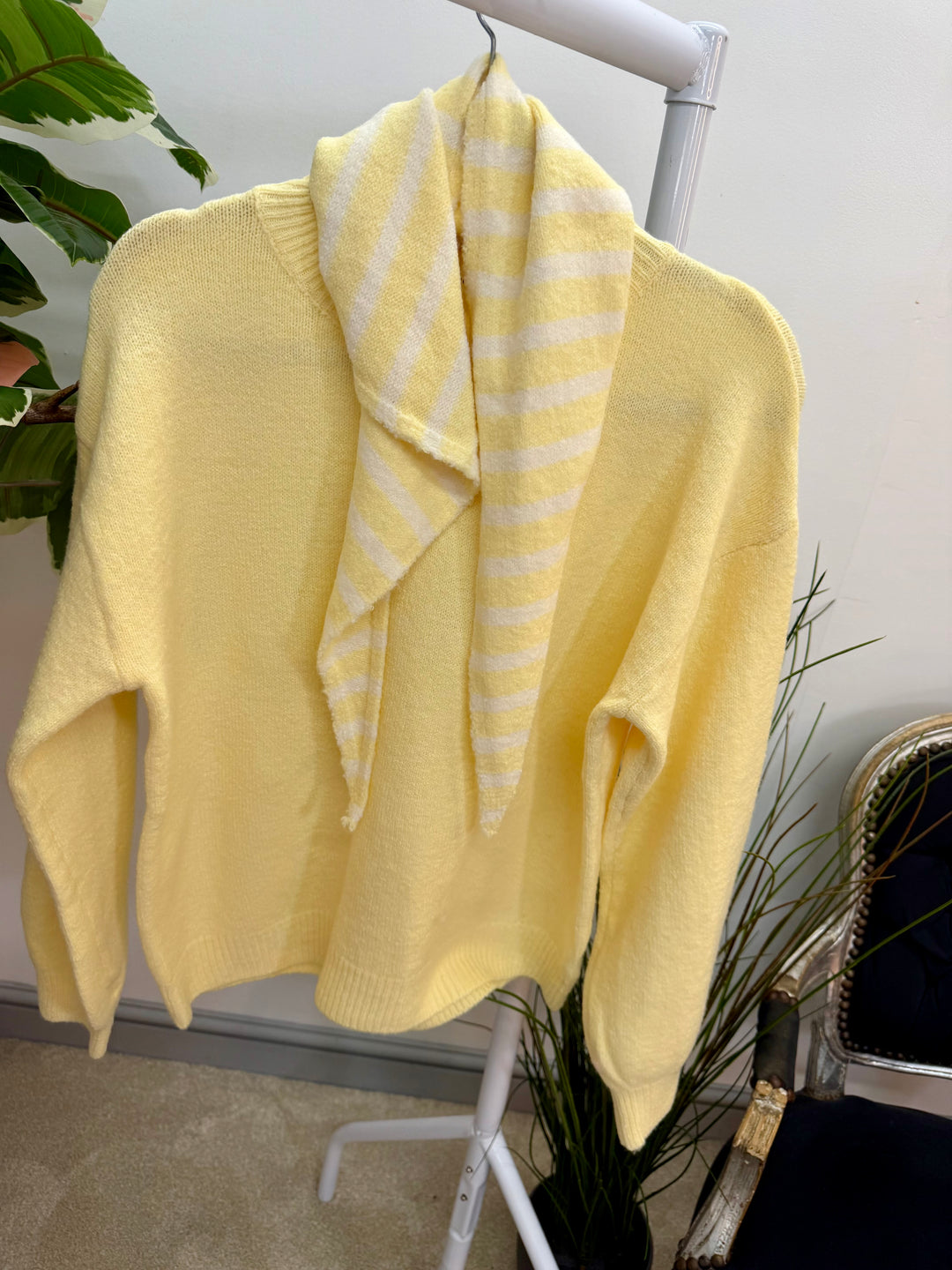 LADIES FASHION SOFT KNIT JUMPER & SCARF SET - LEMON, BLUE, PINK, CREAM