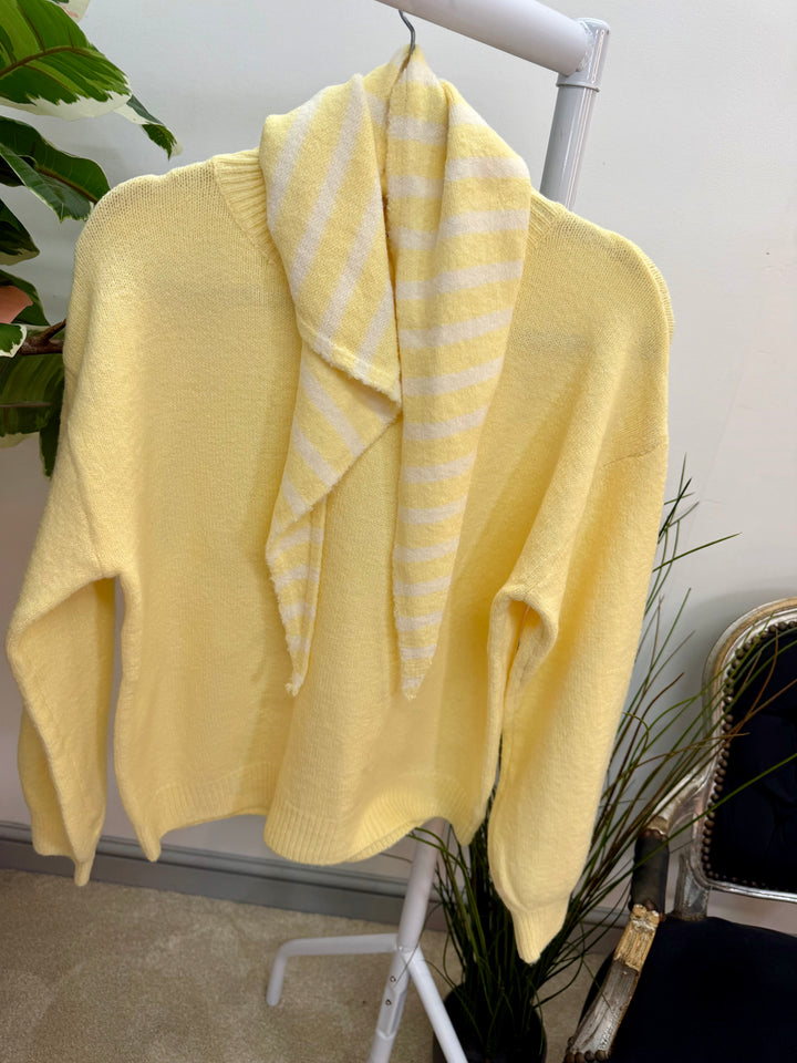 LADIES FASHION SOFT KNIT JUMPER & SCARF SET - LEMON, BLUE, PINK, CREAM