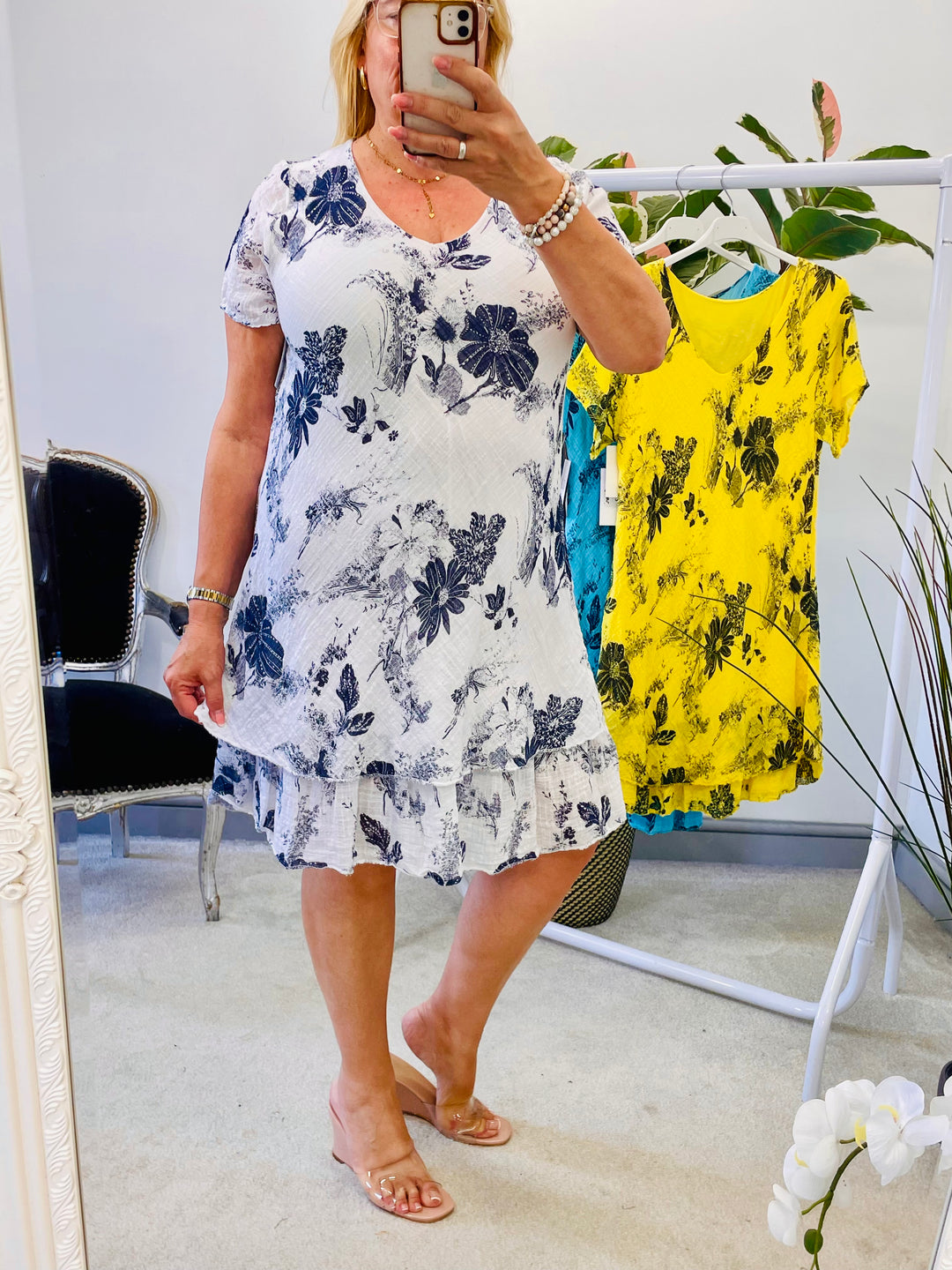 LADIES STRETCH COTTON SUMMER DAY DRESS - WHITE, YELLOW, TURQUOISE
