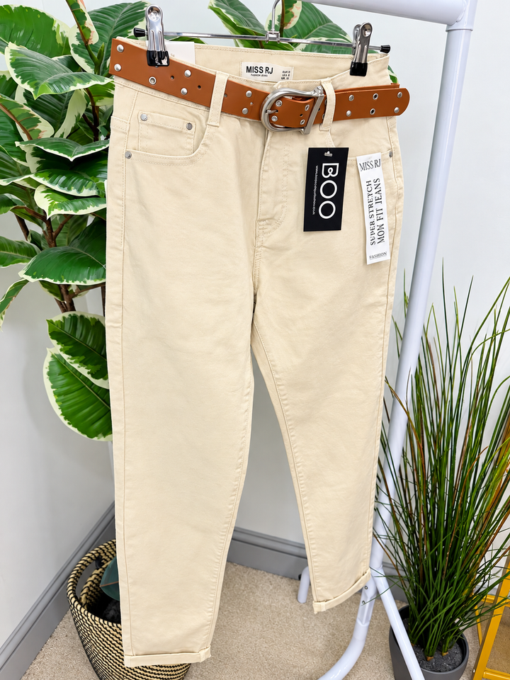 Womens fashion light beige denim mom fit jeans