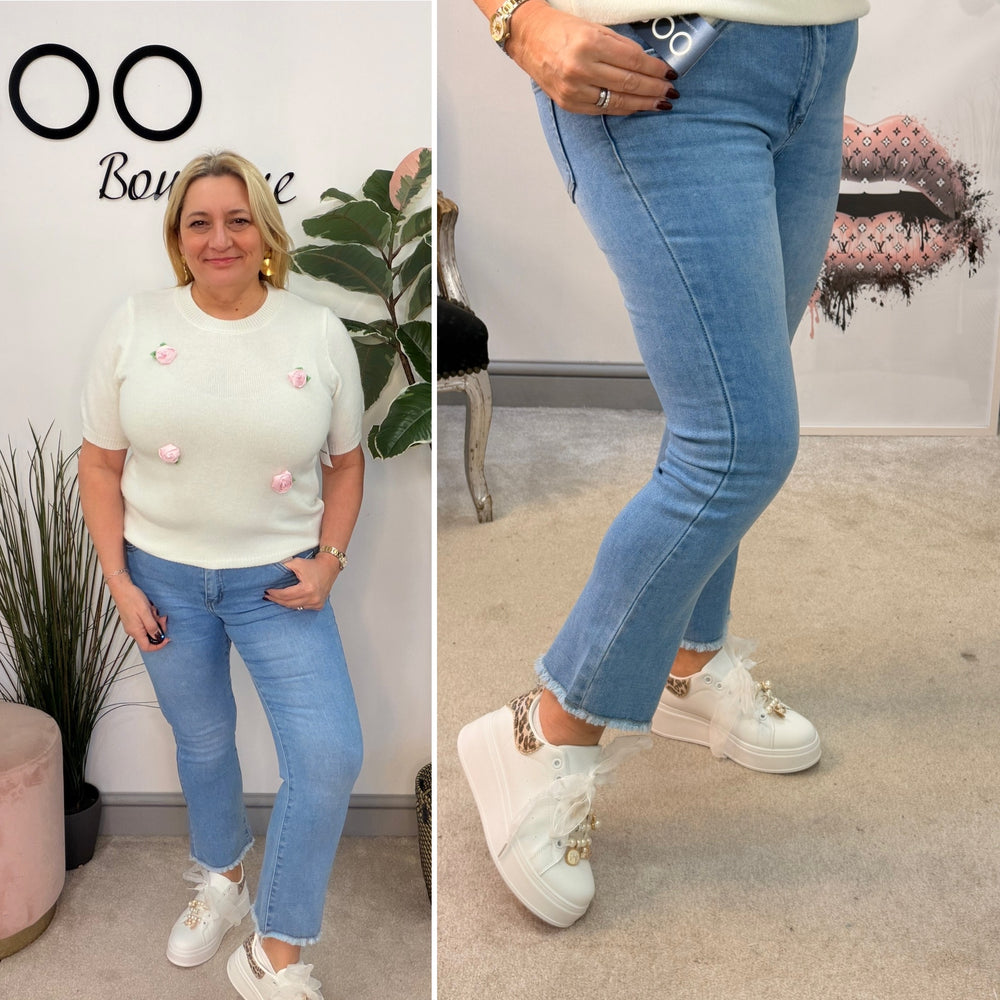 Ladies Fashion Blue Denim Ankle Grazer Jeans