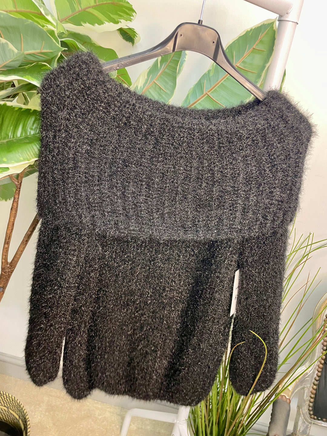 LADIES FLUFFY BARDOT JUMPER - NAVY, BLACK, WINE, MOCHA, BROWN, CREAM