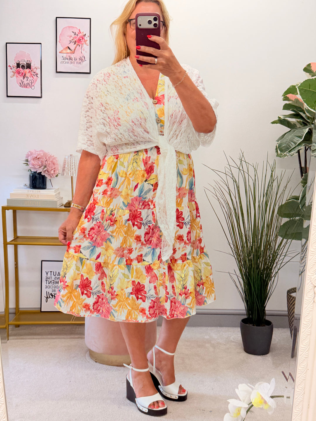 Ladies Floral Print Summer Magic Dress - Blue, Turquoise, Yellow & Green