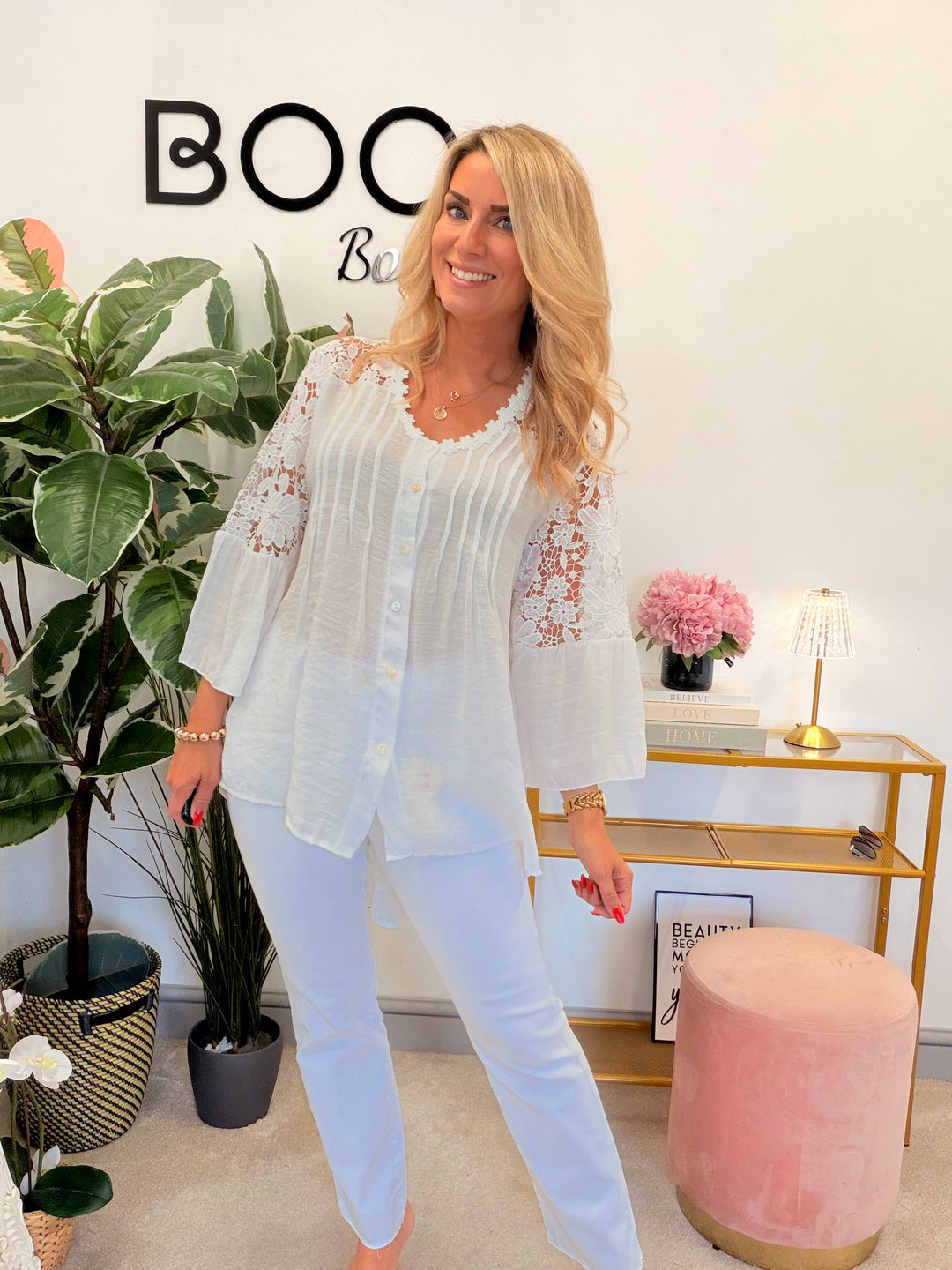 Ladies Lacy Floaty Summer Top - White, Blue, Pink, Lime