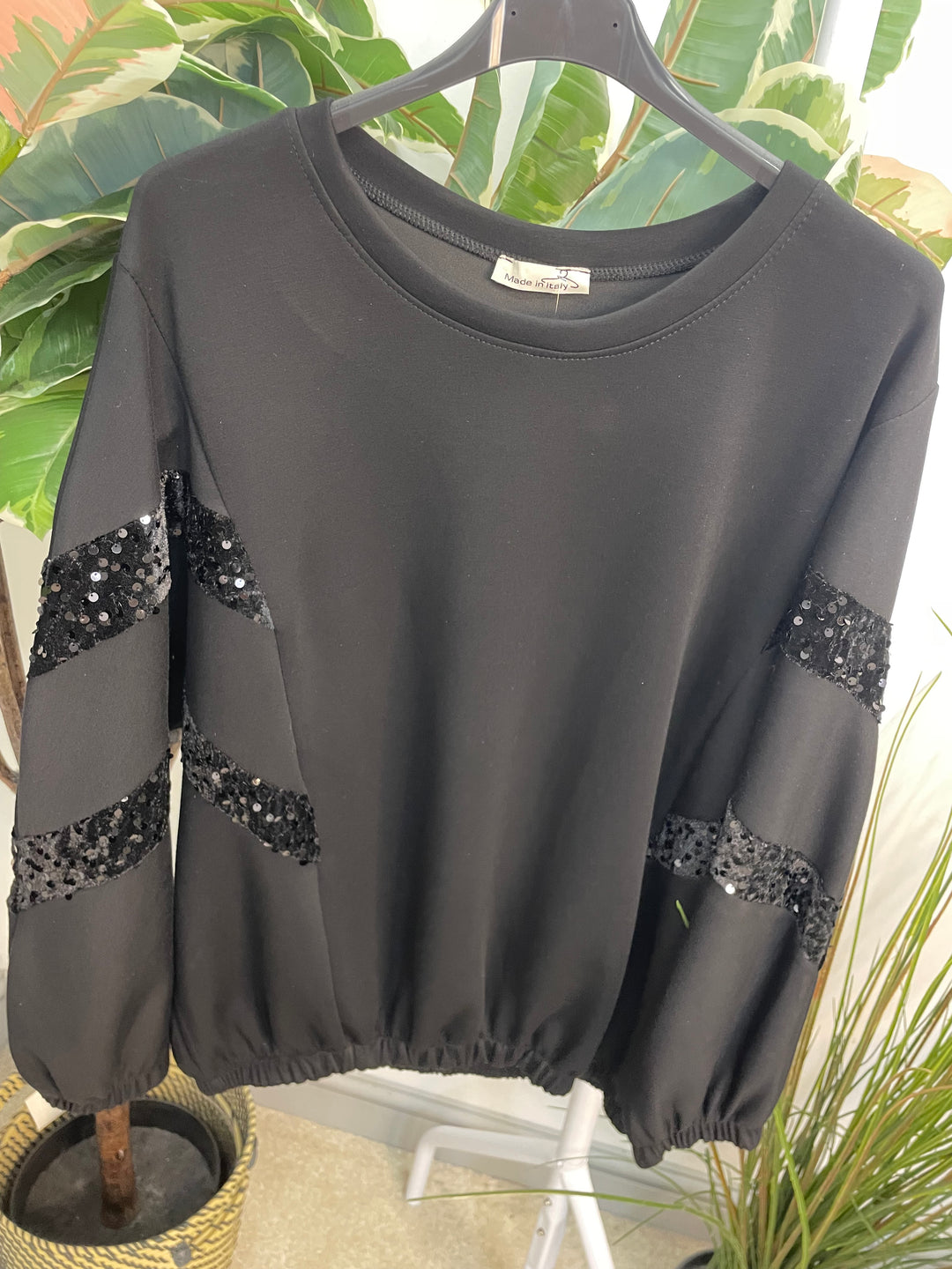 LADIES SCUBA SEQUIN SWEATSHIRT TOP - BLACK & BROWN
