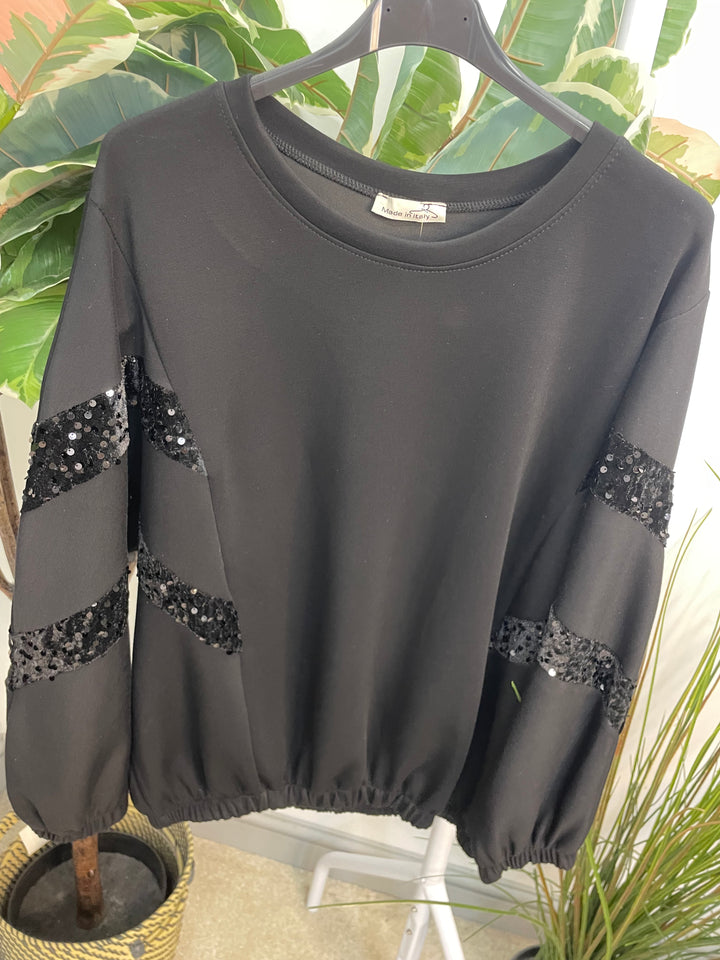 LADIES SCUBA SEQUIN SWEATSHIRT TOP - BLACK & BROWN