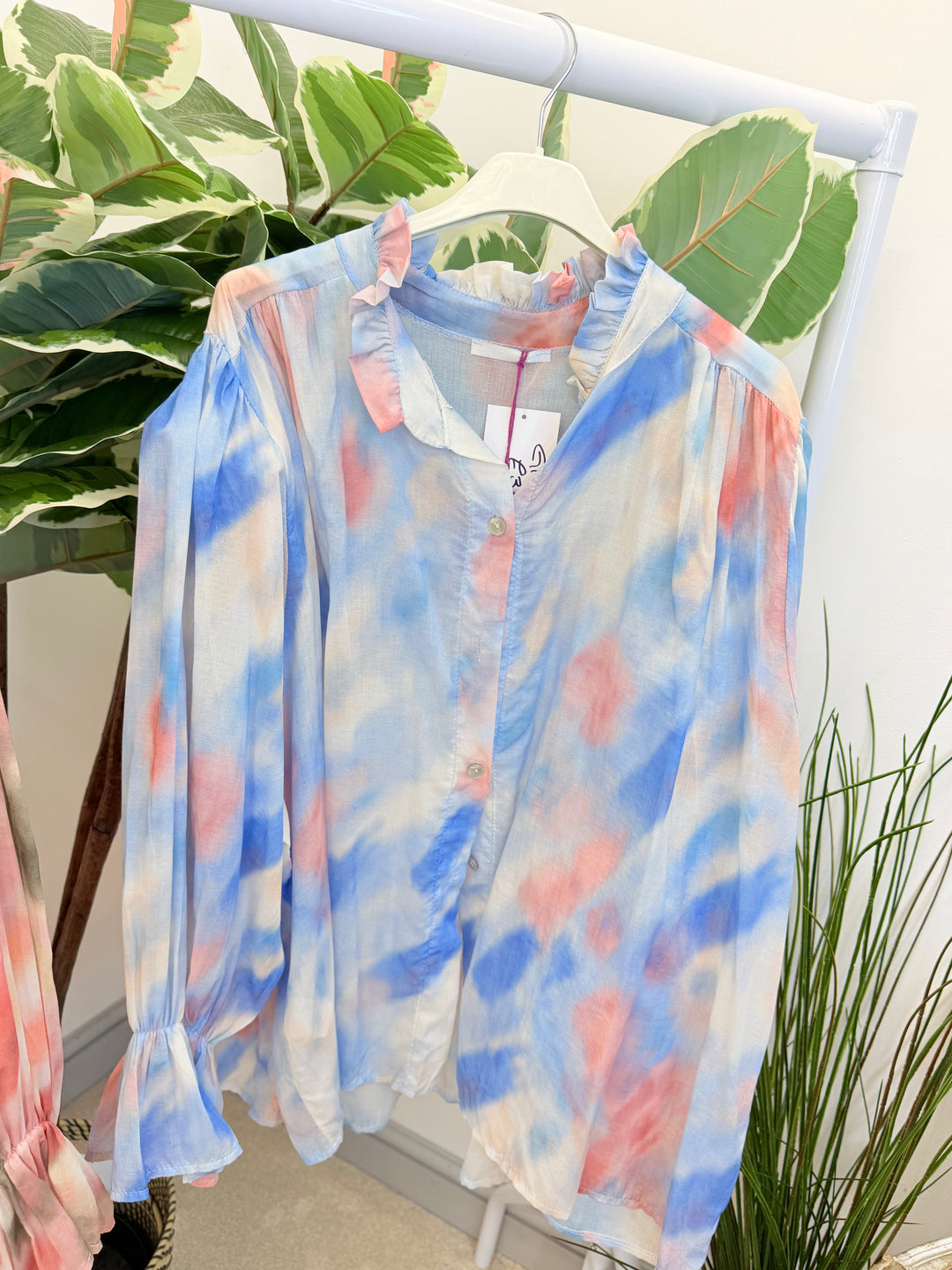 LADIES TIE DYE LOOSE FIT BLOUSE - PINK, NAVY, PALE BLUE