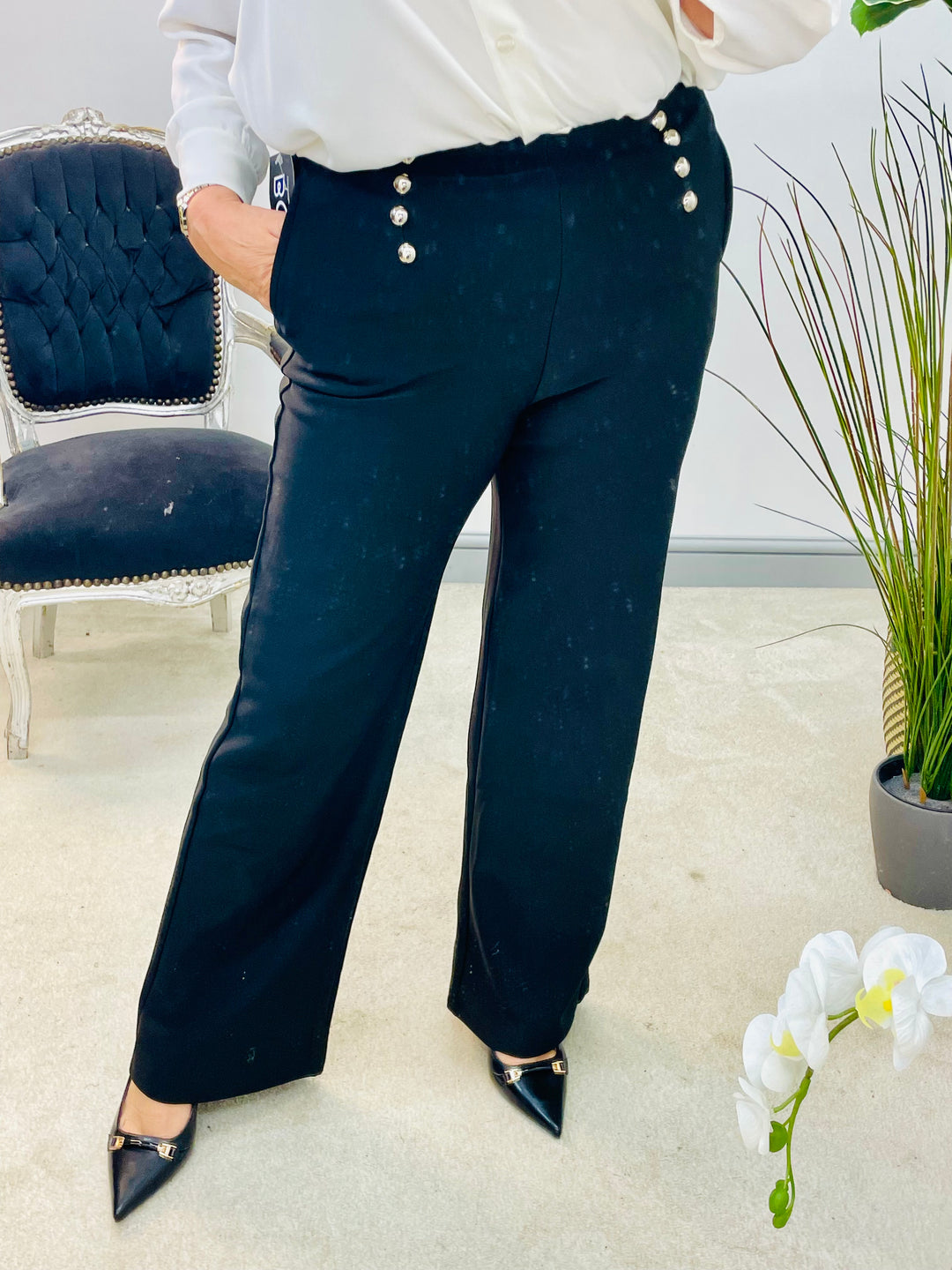 LADIES BLACK SCUBA STRAIGHT LEG TROUSERS