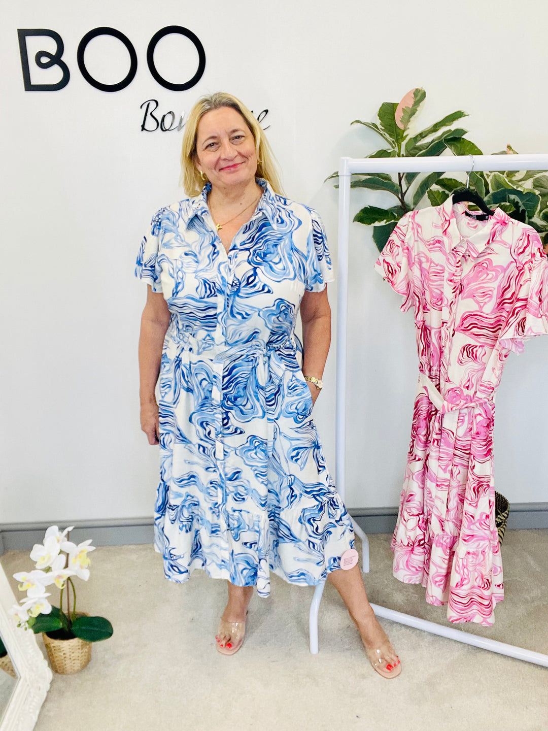 LADIES BLUE SHIRT STYLE SUMMER MIDI DRESS