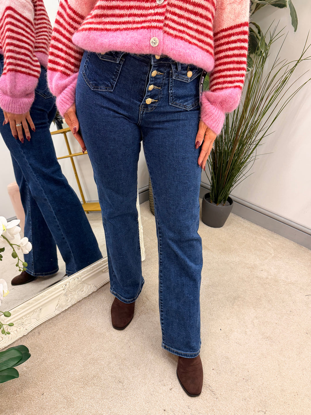 Womens fashion wide leg blue denim high waist jeans