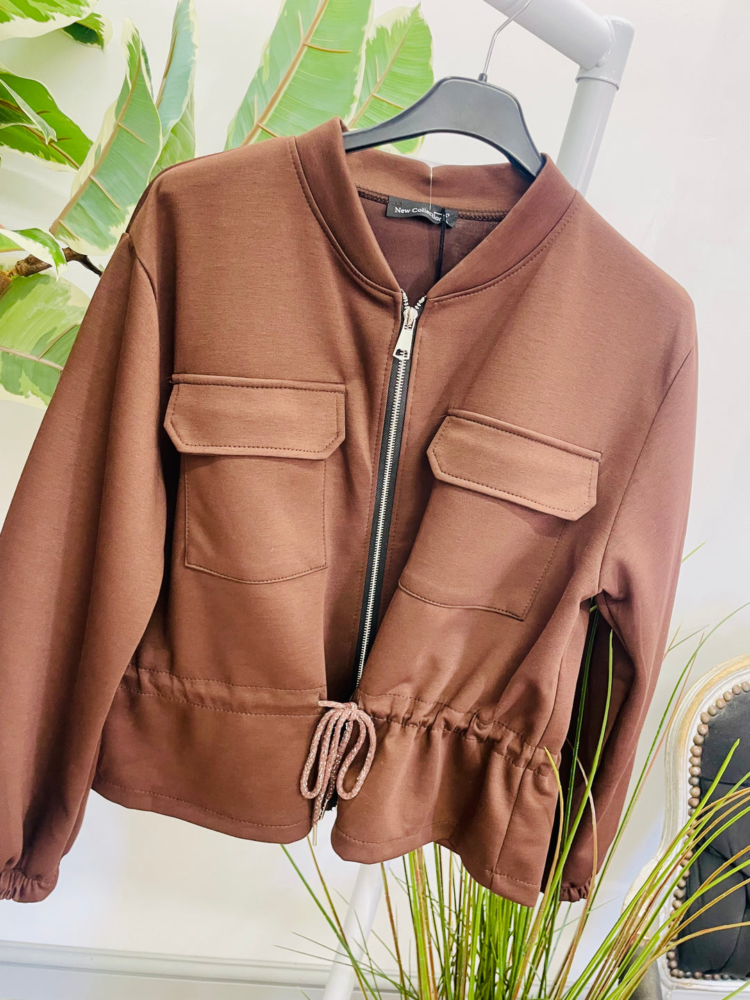 LADIES FASHION BOMBER JACKET - WHITE, BLACK, BEIGE, BROWN