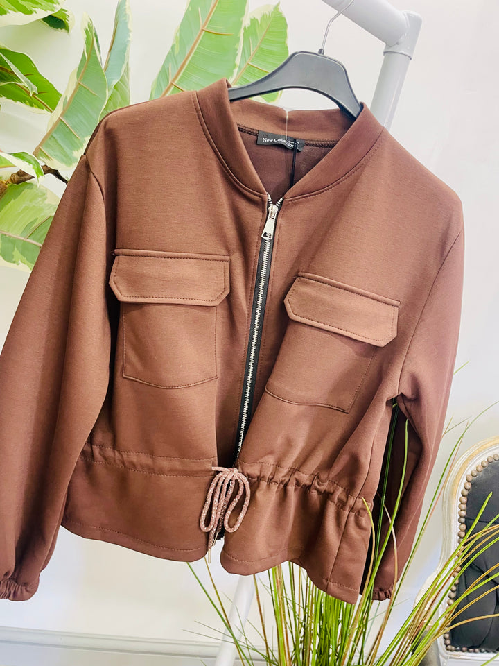 LADIES FASHION BOMBER JACKET - WHITE, BLACK, BEIGE, BROWN